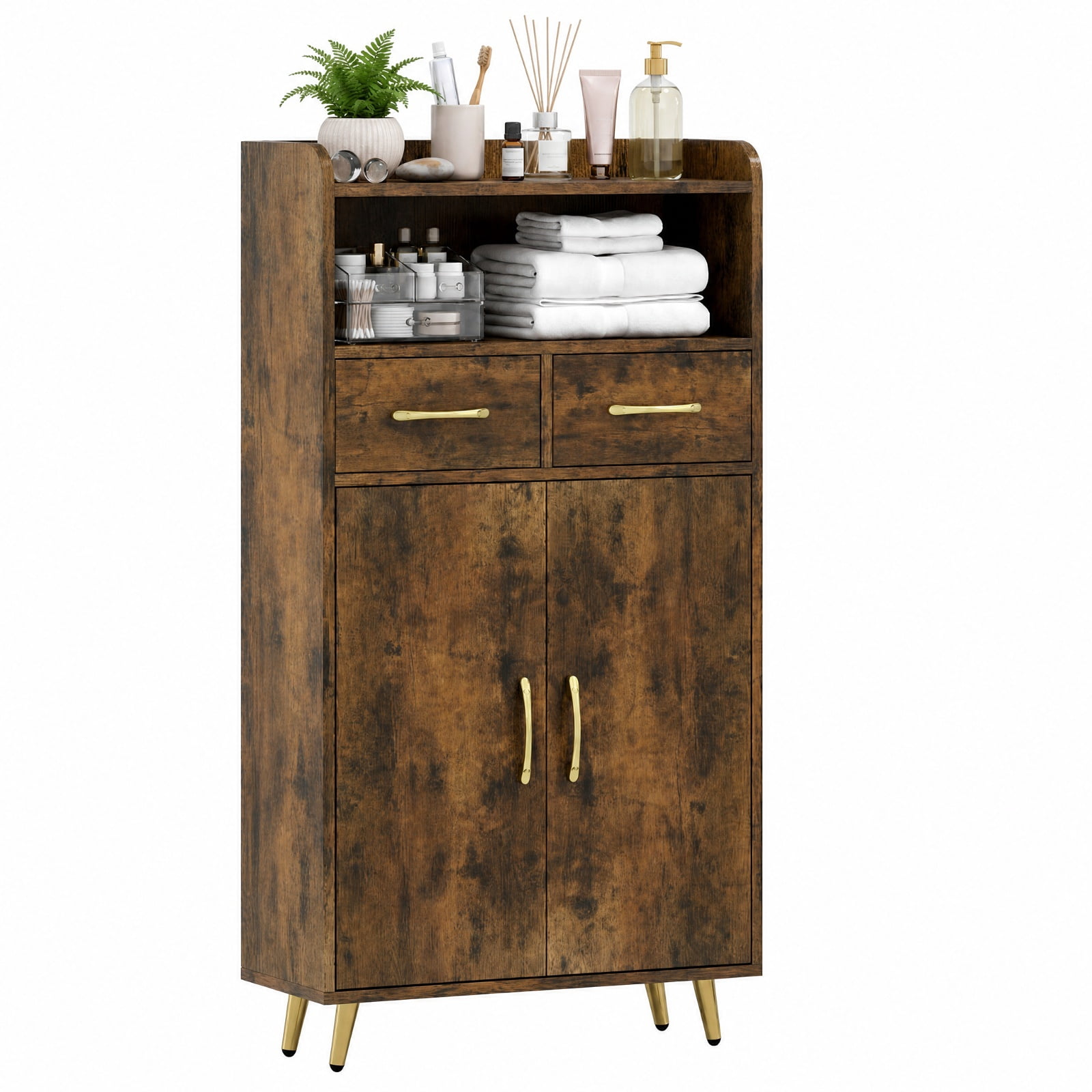 Vebreda Freestanding Bathroom Storage Cabinet, Bathroom Storage Cabinet Freestanding Floor Cabinet with 2 Drawers, Complement Various Rooms