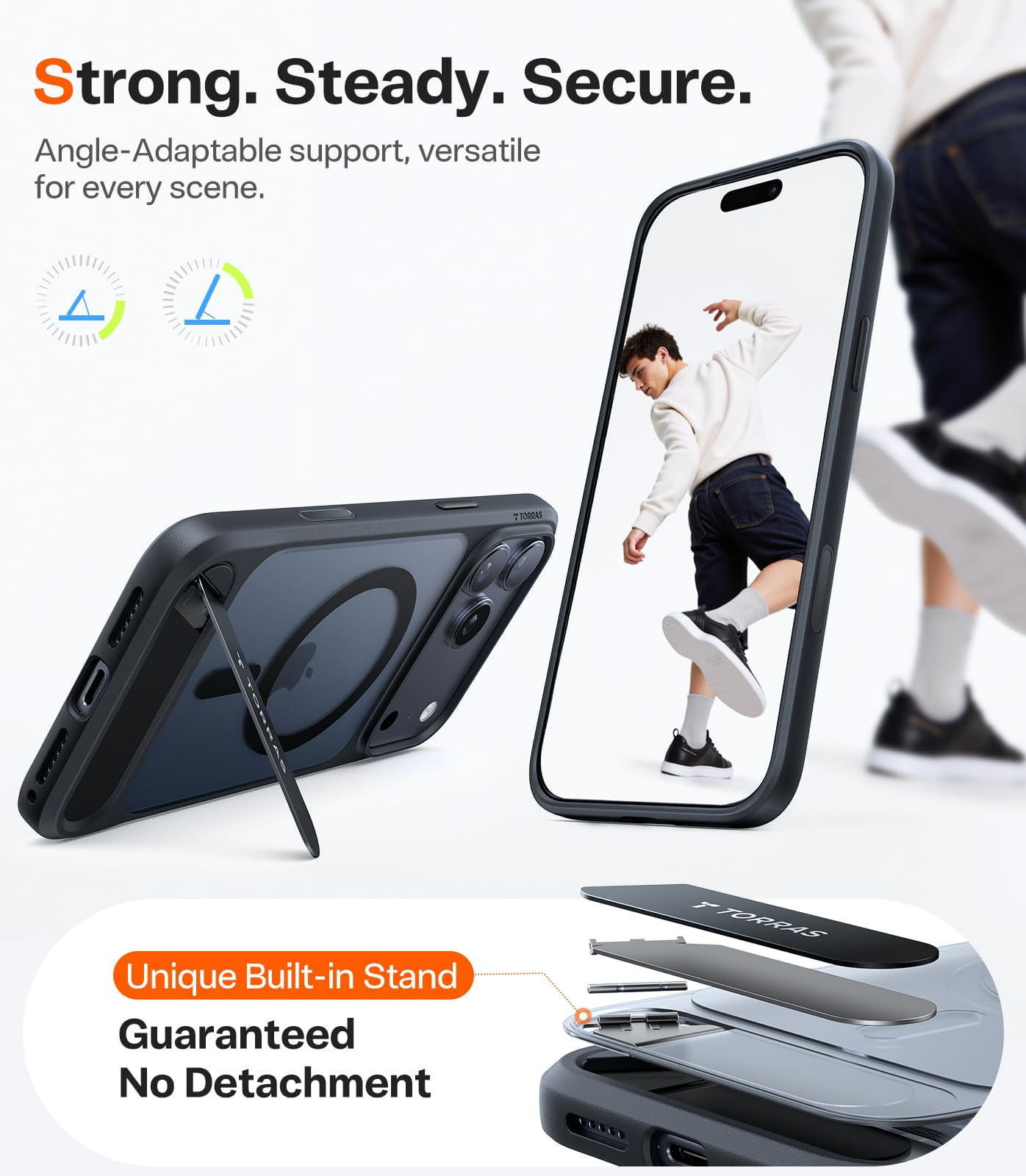 TORRAS Ostand L1 for iPhone 17 Pro Case, Military-Grade Drop Protection, MagSafe Compatible,Slim Translucent Matte Magnetic Cover, 6.3″,Black