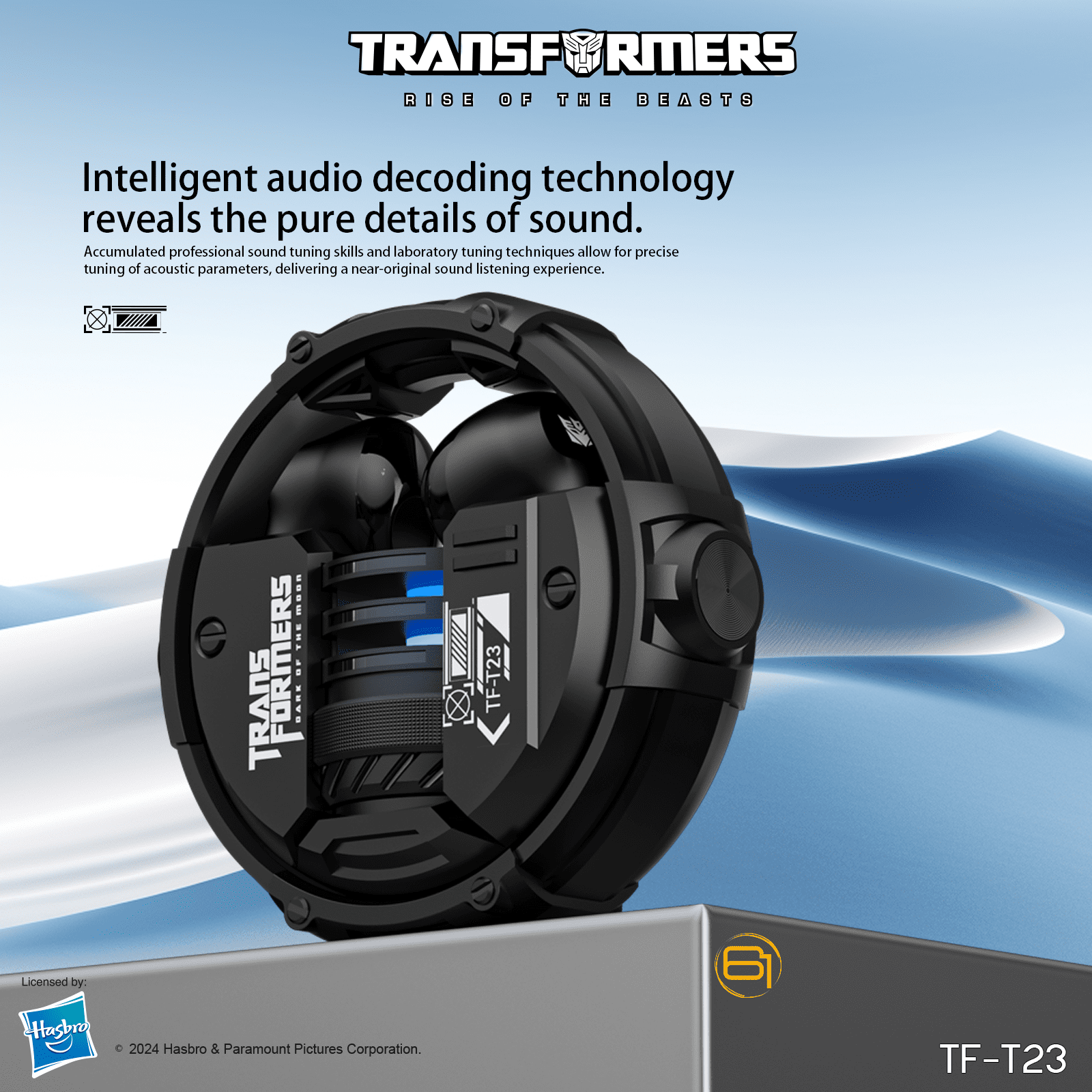 Transformers TF-T23 Wireless Bluetooth Earbuds - Premium Zinc Alloy Case RGB Breathing Lights, Gaming Mode, 13mm Loudspeaker, Deep Bass Sound, Long Battery Life, Type-C Fast Charge – Megatron Black