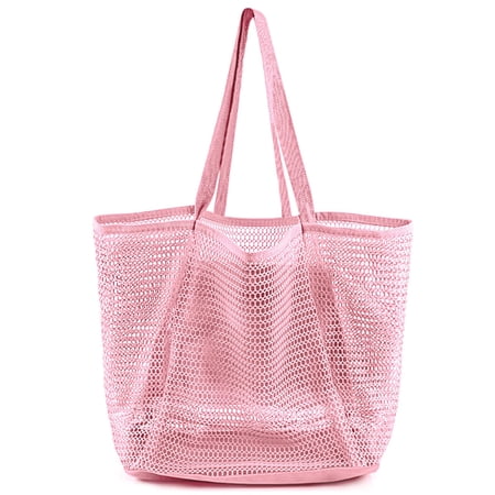 SHILINLANG Beach Bags for Women Summer Travel Mesh Tote Bag with Large Inner Pocket Sandproof Woven Shoulder Handbag