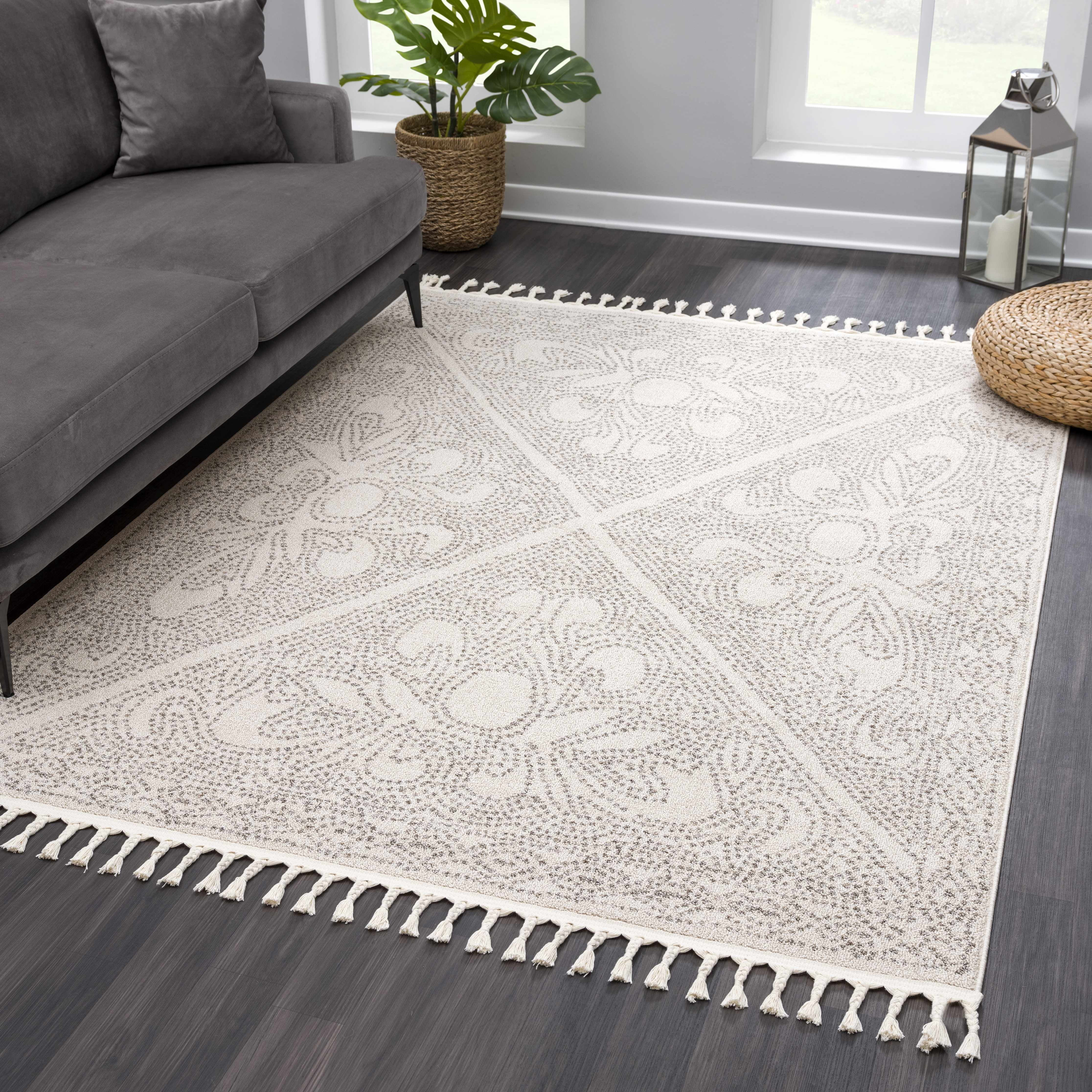 BoutiqueRugs Birdwoody Contemporary, Farmhouse Area Rug - Beige, Cream, Dark Red - 7'10" x 10'