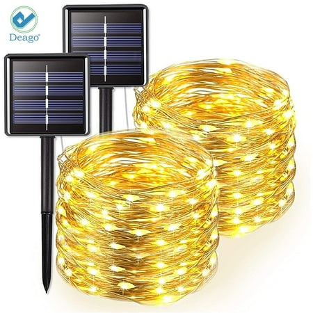 Deago 2 Pack Solar String Light 100LED 33ft 8 Modes Solar Christmas Lights Copper Wire Lights Waterproof for Gardens  Wedding  Party  Homes  Xmas  Outdoors (Warm) price history on PriceWatchPro