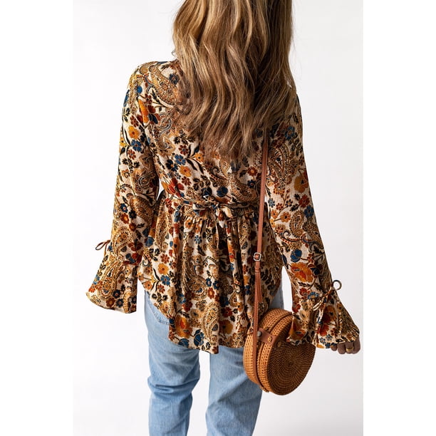 ABPHQTO Blusa de mujer con cuello en V y estampado floral multicolor