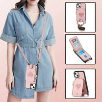 Decase for iPhone 15 6.1",Stylish Crossbody Wallet Case With Detachable Lanyard Strap,PU Leather Zipper Card Pocket Stand Cover Support Magnetic Car Mount,for iPhone 15 Case - Pink