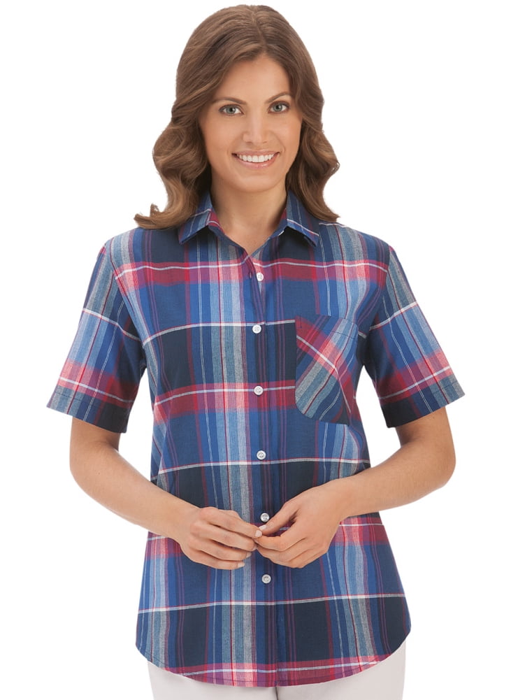 Blue Plaid Camp Shirt, Large 