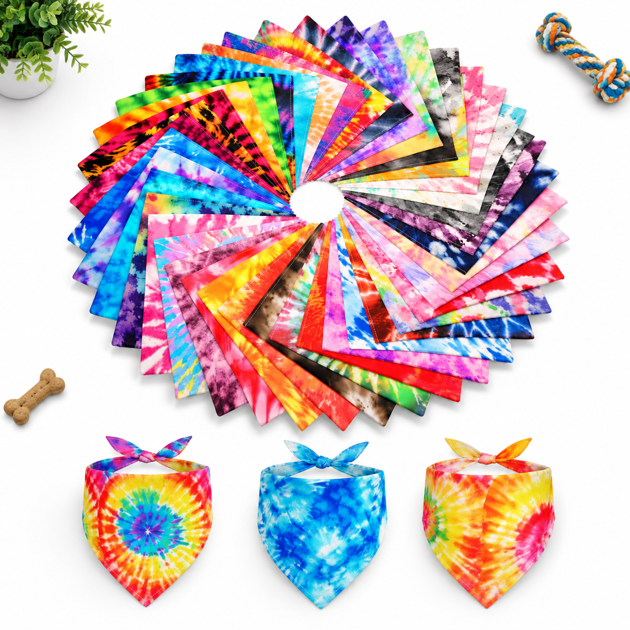 Tie-Dye Large Dog Bandanas Bulk 50 Pack Polyester Pet Scarves
