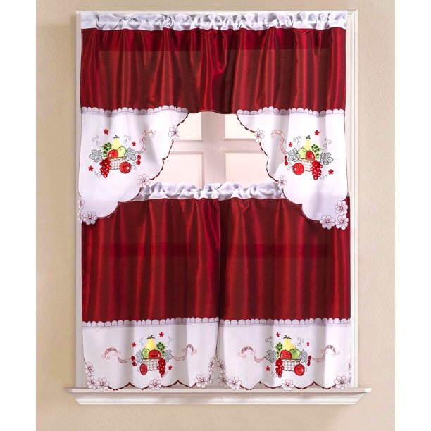 Vintage Fruit Basket Faux Silk Tier And Swag Kitchen Curtain Set Walmart Com Walmart Com