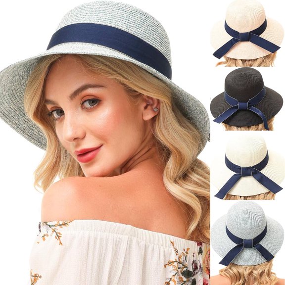 Beach Hats for Women - Sun Hat Womens UPF 50 , Beach Hat Packable Sun Hat Women Roll Up, Wide Brim Straw Hat for Women