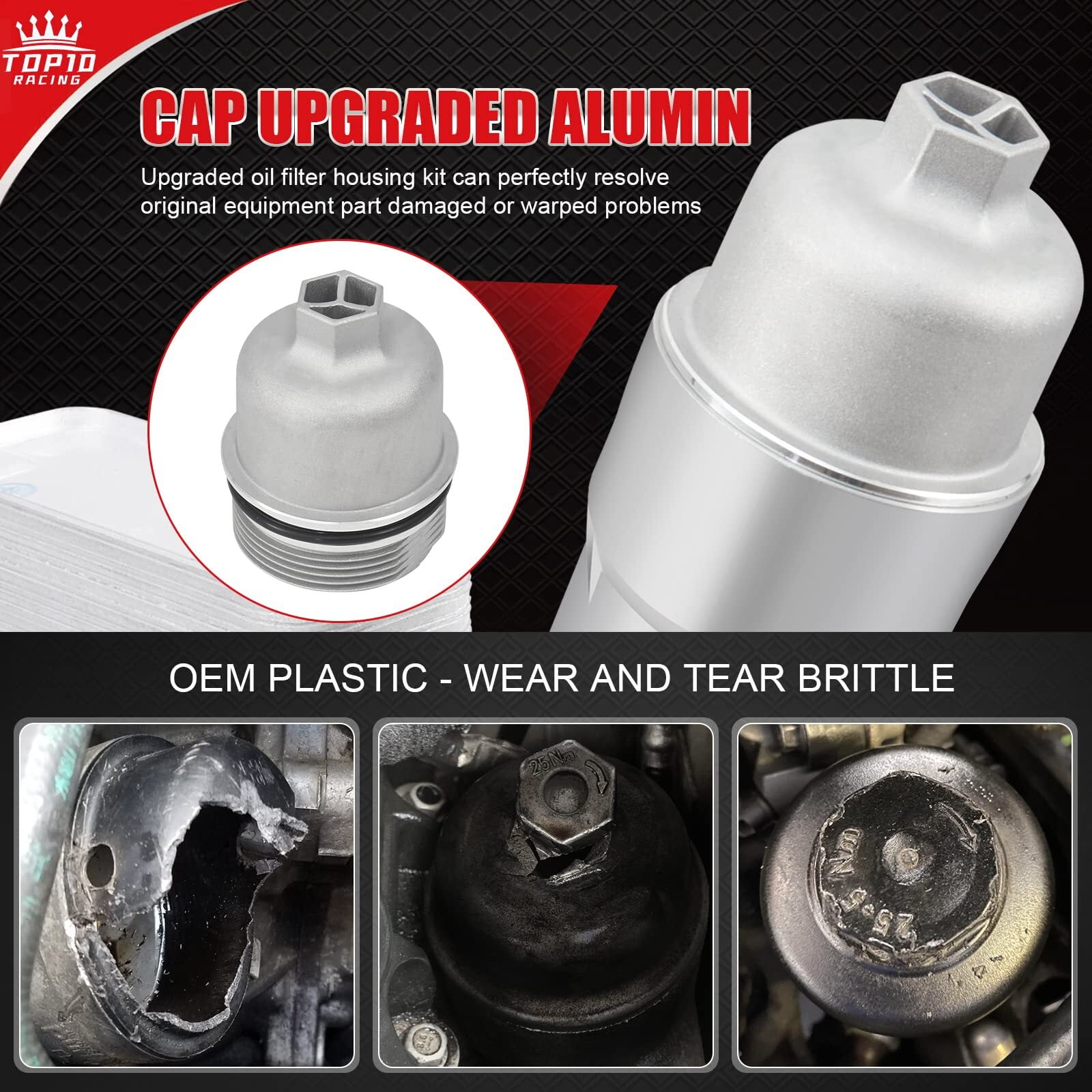 Full Aluminum Oil Cooler Filter Housing with Sensors Gaskets Compatible with 2017-2018 Chrysler 200 300 Dodge Charger Challenger Journey Wrangler Ram ProMaster 3.2L 3.6L V6 Replace# 926-959