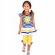 thumbnail image 2 of Conjunto de 2 piezas de camiseta de verano con estampado de margaritas y rayas para niñas pequeñas, con lazos y pantalón amarillo., 2 of 8