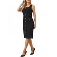 thumbnail image 4 of INSPIRE CHIC Work Dress for Women's Sleeveless Square Neck Formal Belted Bodycon Midi Dress XL Black, 4 of 6