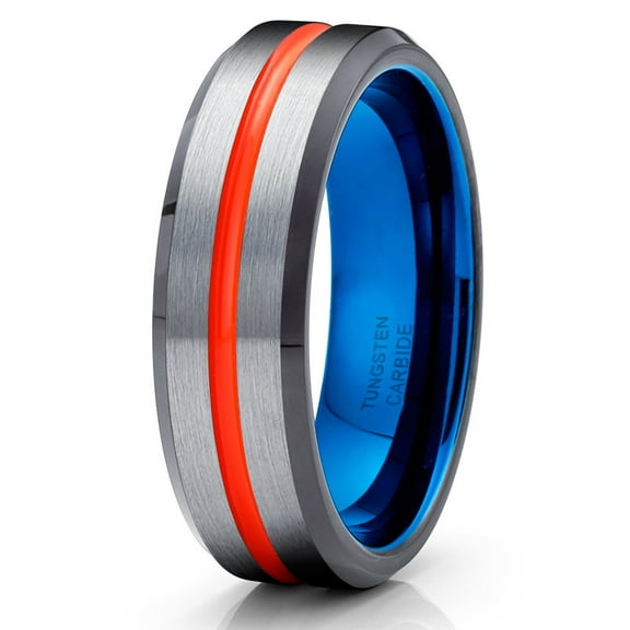 Orange Tungsten Wedding Band Gray Tungsten Ring Men & Women Unique Tungsten Ring Gray Brush Ring Comfort Fit