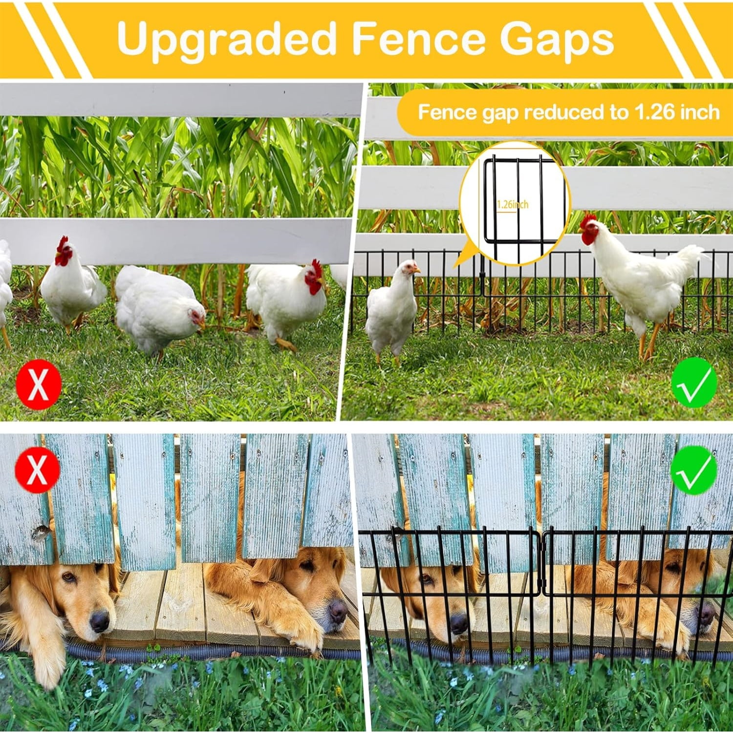 12In(H) x 28.00Ft(L) Upgrade 1.26 in Gap Decorative Fences No Dig Fence for Rabbit and Dog, Rustproof Metal Wire Garden Fence Border for Garden Patio Landscaping,26 PCS