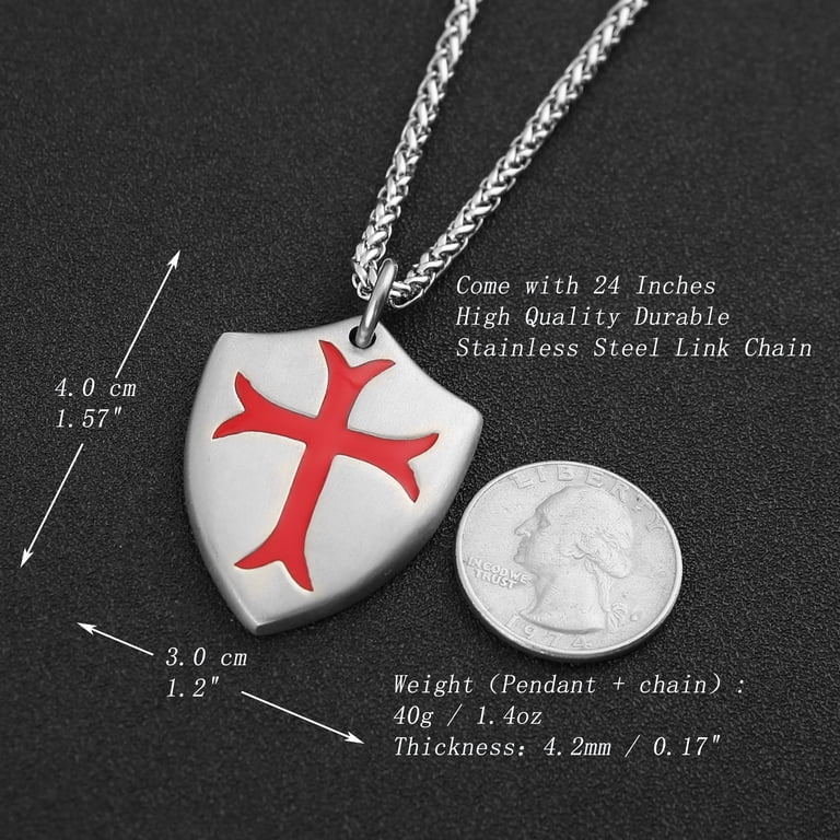Collier Croix Bouclier Des Templiers En Acier Inoxydable - Chaîne De 24 Pouces - Neuf Avec étiquettes