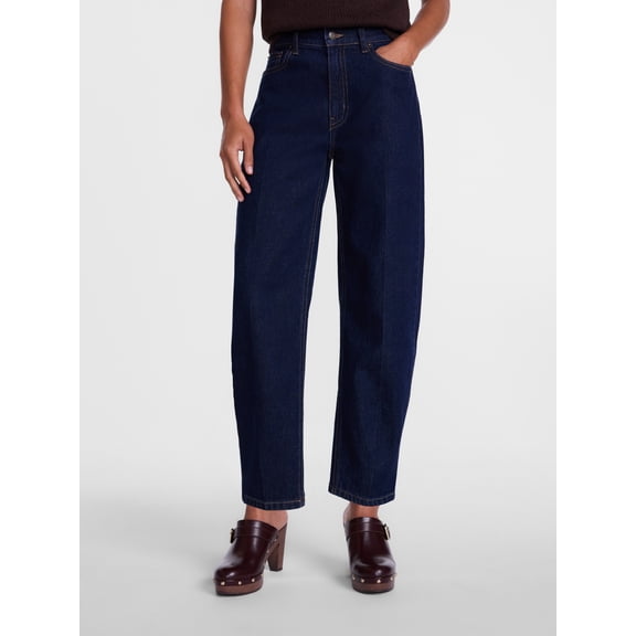 Scenario Women's and Women's Plus High Rise Tapered Barrel Crease Jeans, 27" Inseam, Sizes 0-28W