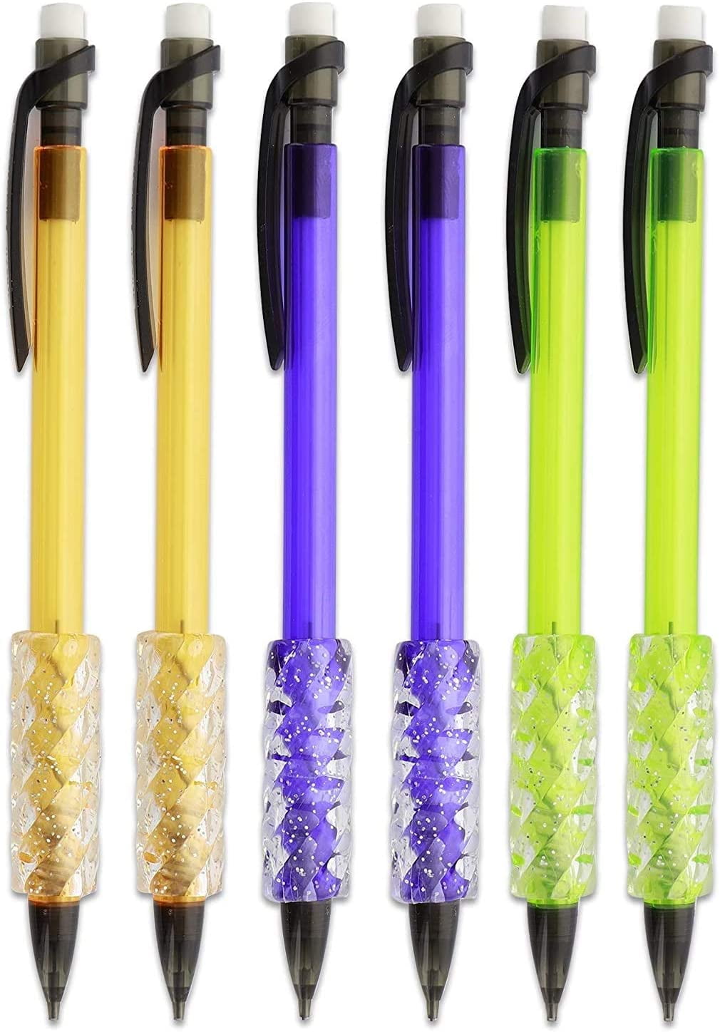 0.7 mm Mechanical Pencil With Cushion Gel Grip, Pocket Clip and Translucent Barrel Refillable and Retractable Ideal for General Writing - (3 per Pack) (Pack of 2) - By Emraw