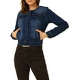 thumbnail image 1 of INSPIRE CHIC Veste en Denim Courte Sans Col à Manches Longues pour Femme, Boutonnée, TP Bleu Foncé, 1 of 6