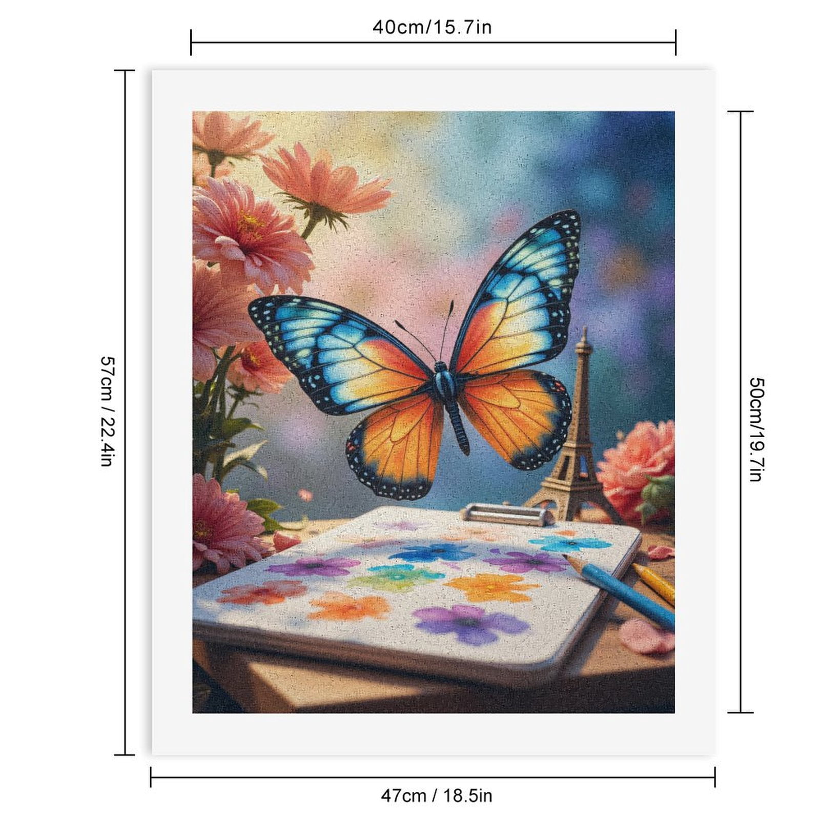 Paint By Numbers Kit for Adults Beginner - DIY Butterfly Art Blossom Eiffel Palette Canvas Painting Kits for Adults, Frameless Paint By Number for Adults for Home Wall Decor 16x20 Inch