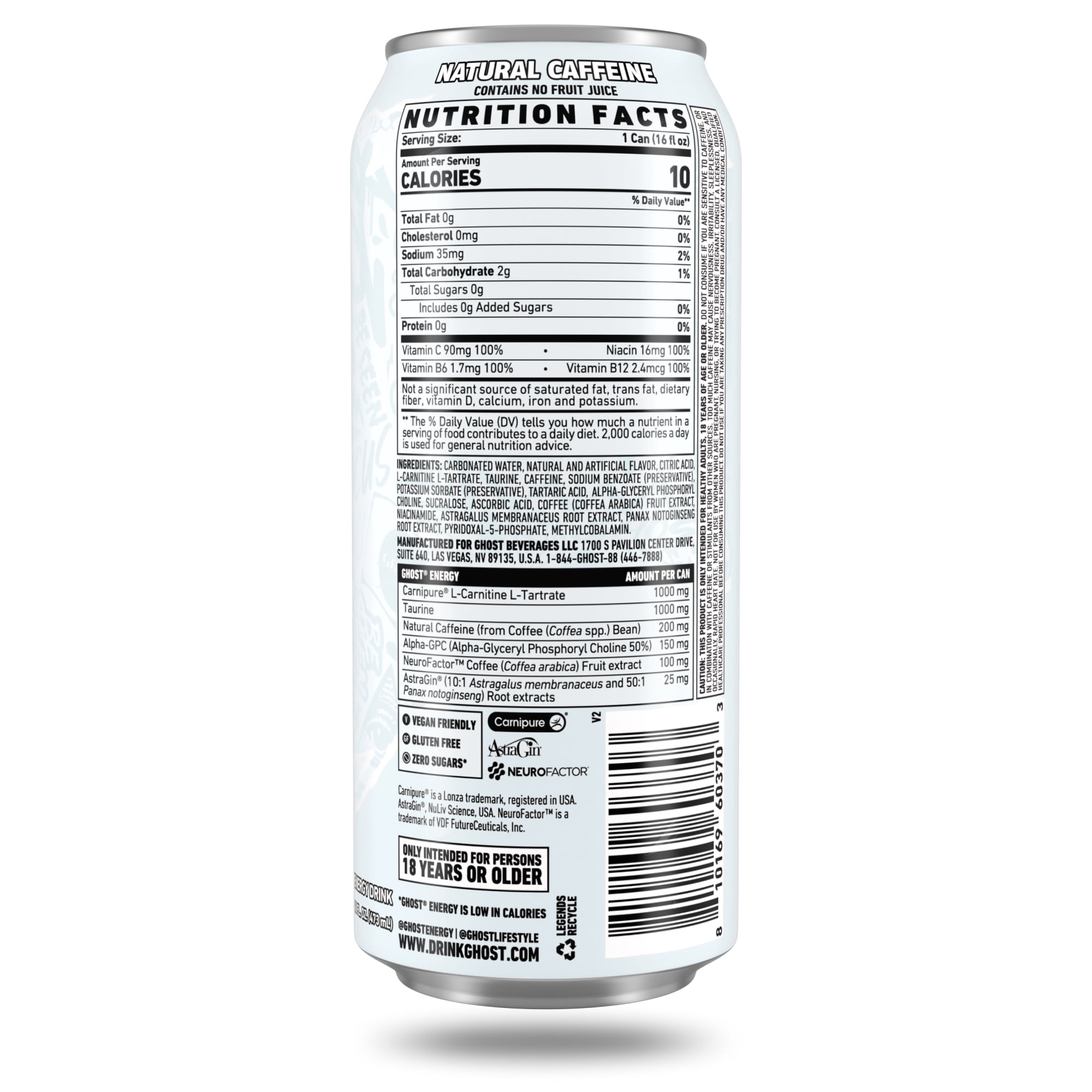 GHOST® ENERGY Zero Sugars Energy Drink, Original Flavor, 200mg Natural Caffeine, 16 fl oz