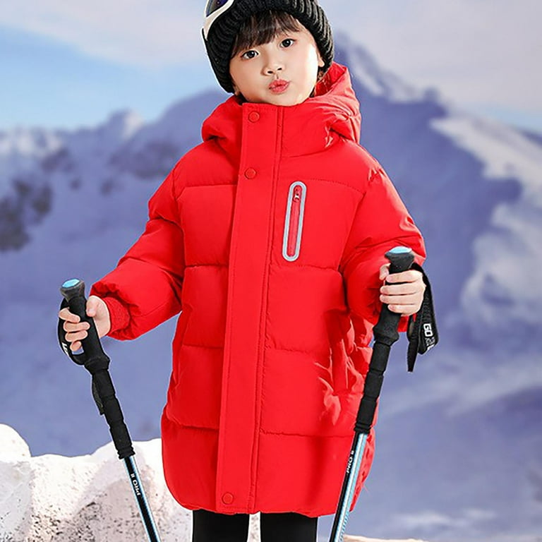 SELONE Down Puffer Jacket Kids Girl Cotton with Pockets Hooded Long Zipper  Solid Long Sleeve Fall Winter Outfit Hot Pink 100