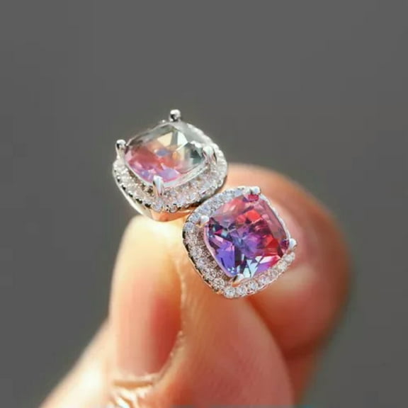 GKNET Luxury Crystal Cubic Zircon Earrings Stud Dangle CZ Wedding Women Delicate Jewelry New-#6 Square Rainbow