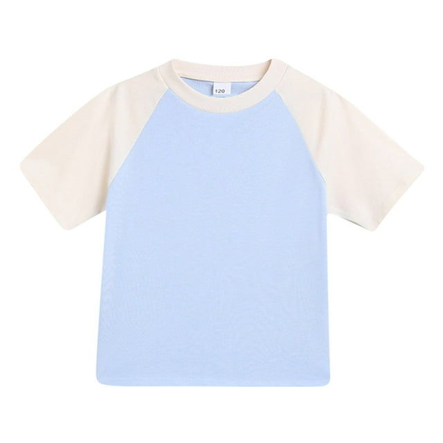 Yanlir 2025 Blouse Décontractée Mignonne pour Enfants Filles Mode Couleur Unie Douce Manches Courtes Chandail Col Rond T-Shirts (Bleu, 2 Ans)