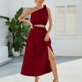 thumbnail image 4 of Drindf Dresses for Women 2026 Casual 2 Piece Solid Maxi Dress Summer One Shoulder Crop Top High Waisted Maxi Dress Trendy Split Skirt Set Boho Dress, 4 of 7