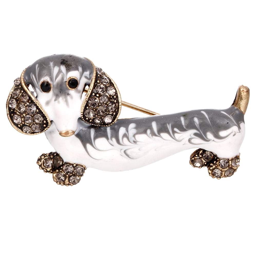 Victorian Style Dachshund Dog Pin Brooch with Ruby Stone 925 Sterling Silver