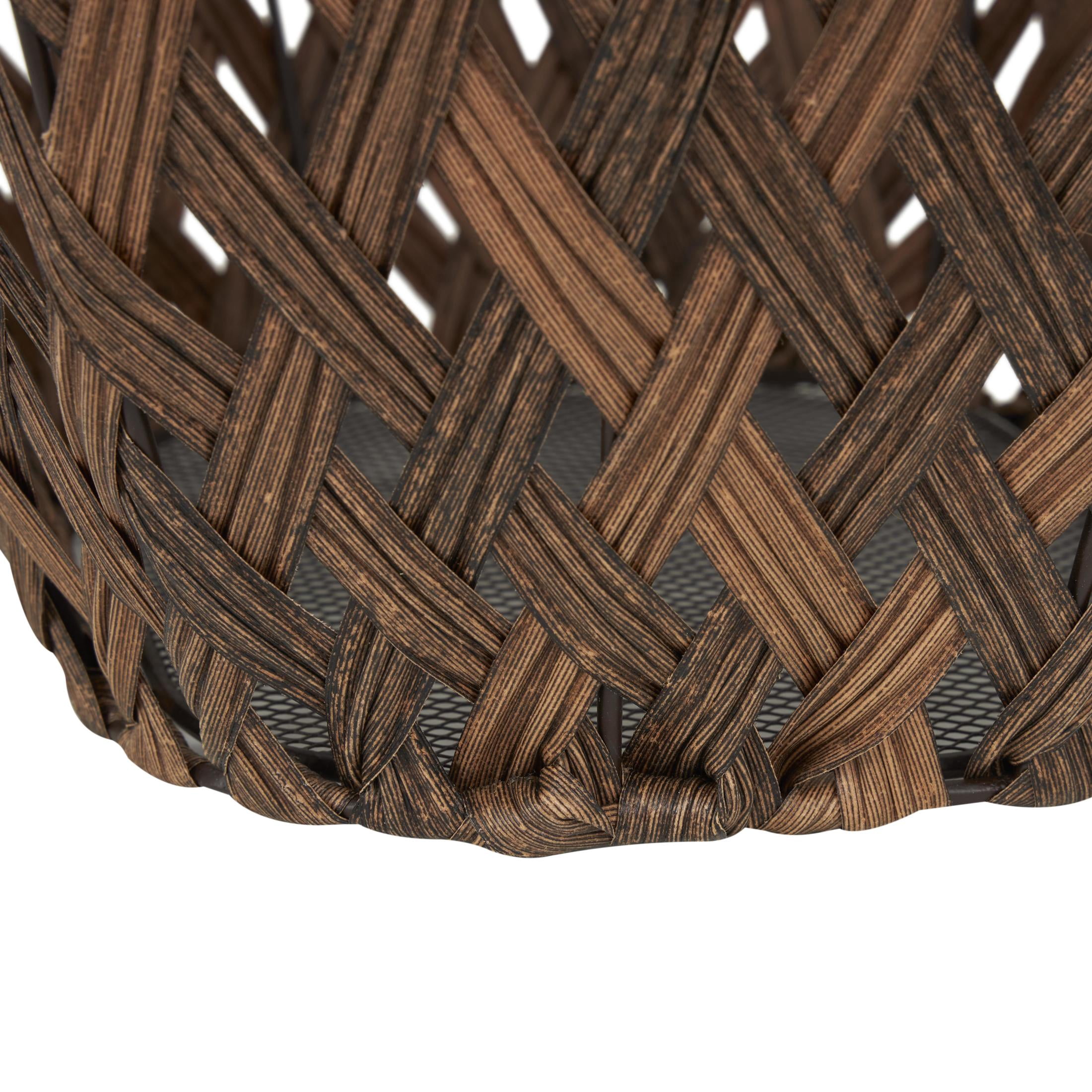 DecMode 21" x 19" Bronze Plastic Rattan Geometric Open Frame Woven Storage Basket with Ring Handles, 1-Piece