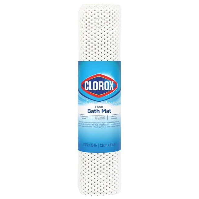 Duck Brand Clorox - Alfombrilla de baño Acolchada de Espuma para bañeras, Antideslizante con ventosas, 17 x 36 Pulgadas, Color Blanco