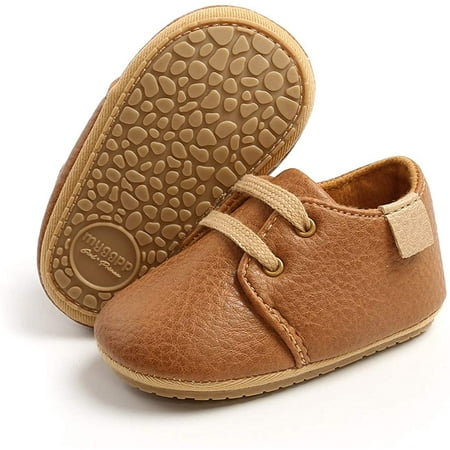 Baby Boys Girls Shoes Lace Up Leather Infant Sneakers Non Slip Rubber Sole Newborn Loafers Toddler First Walker Crib Shoes