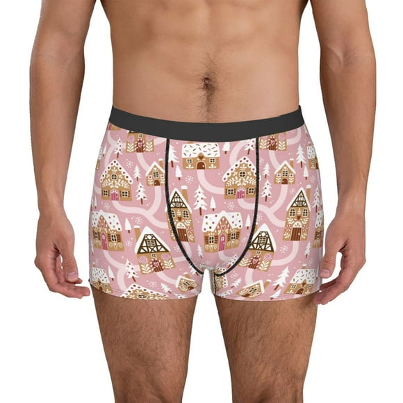 Xecao Gingerbread Houses Pink Wonderland Print Men's Boxer Briefs with Soft Elastic Waistband and 3D Space Capsule Design Breathable Comfortable Underwear-XX-Large