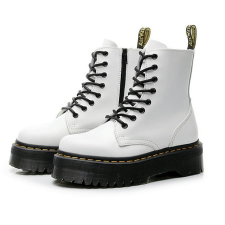 

Boots Black Platform Women Leather Shoes Women Side Zipper Lace-up Ankle Boots 39