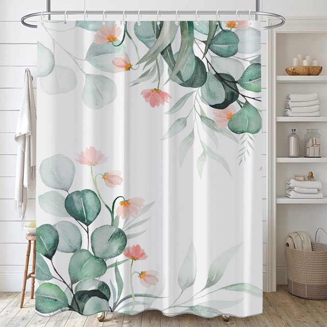 Flmtop Rideau de Douche Feuille Verte Feuille de Bananier Palmier Botanique Doublure de Rideau de Douche Rideaux de Douche Lavables à la Machine Installation Facile Rideaux de Douche de Bain avec Crochets pour Maison Salle de Bain Appartements Dortoirs