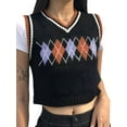 thumbnail image 7 of Kiapeise Women Sexy Knitted Vest, Sleeveless V-neck Off-the-shoulder Short Waistcoat, Black/ Red/ Light Blue/ Dark Blue/ Brown, 7 of 7
