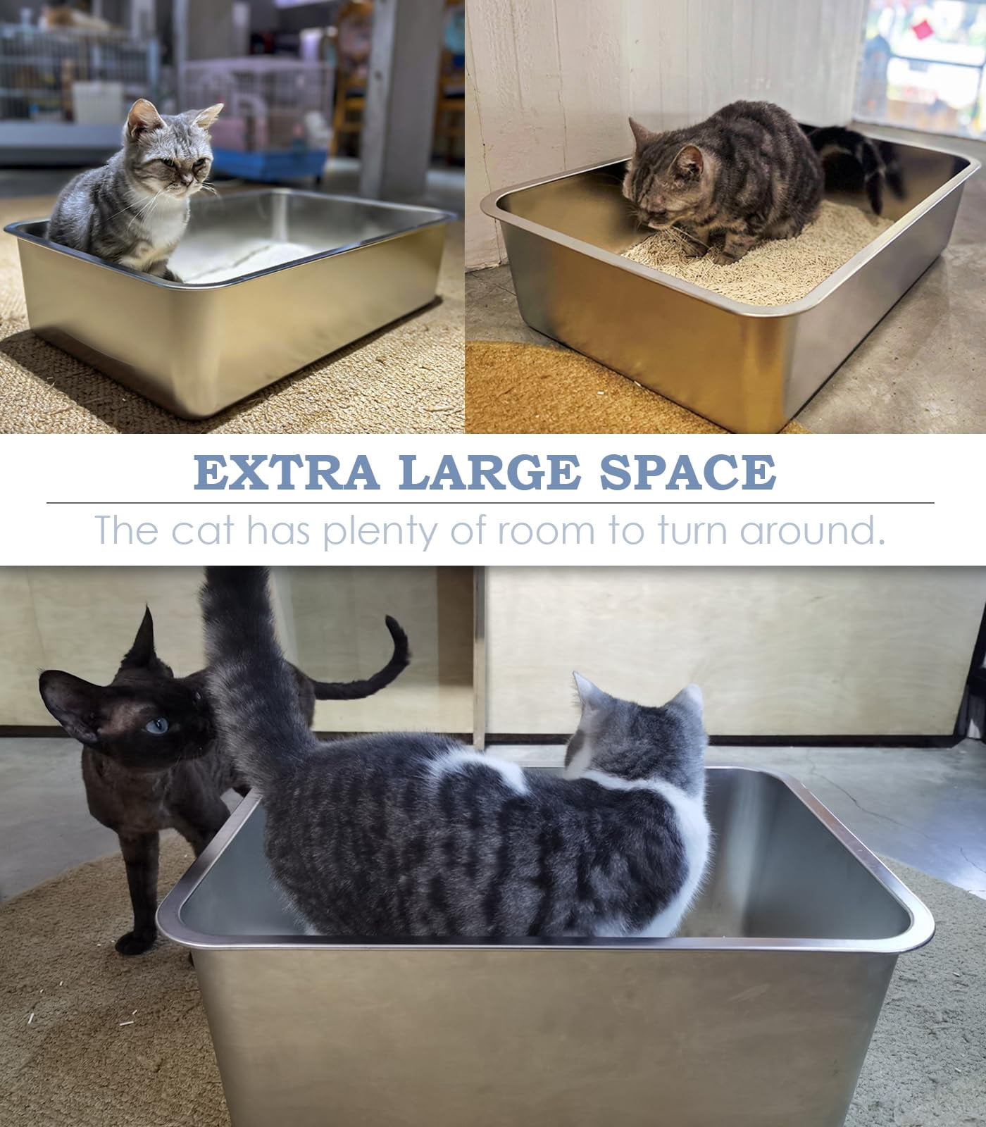 Stainless Steel Cat Litter Box  6in Pan For Cats And Rabbits Metal High Sides Nonstick Odor Control Anti-corrosion