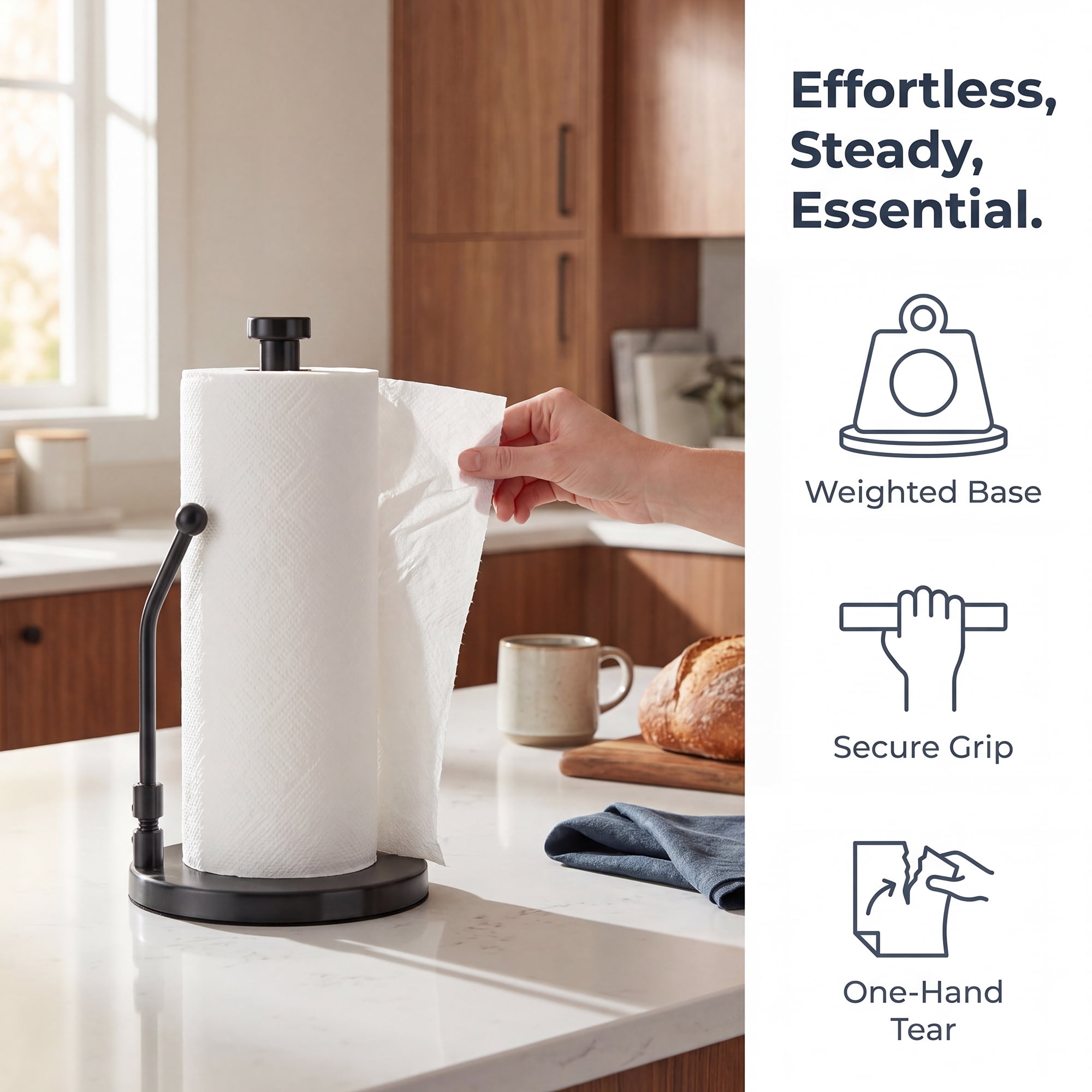 Unique Bargains Paper Towel Holder Countertop Weighted Base Black EVA 12.7x6.7inch