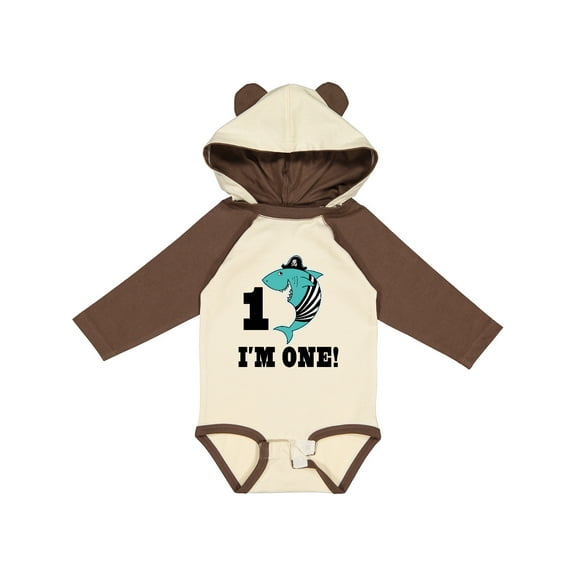 Inktastic First Birthday Shark 1 Year Old Pirate Boys Long Sleeve Baby Bodysuit