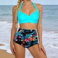 thumbnail image 2 of GDREDA Detachable Padding Neck Printed Two Piece Tankini Swimsuit High Waist Adjustable Ties Blue2,M, 2 of 6