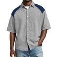 thumbnail image 5 of Big & Tall Men's Short Sleeve Button Down Shirts Casual Colorblock Lightweight Denim Look Workwear Tops for Daily Wear, 5 of 7