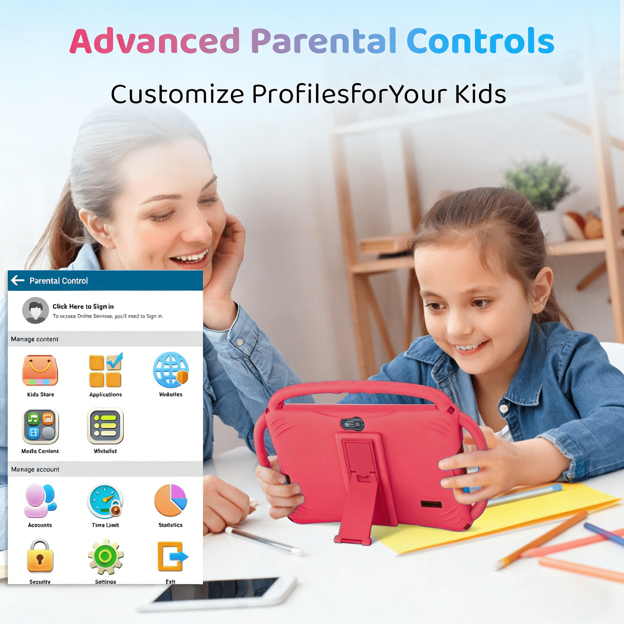 Kids Tablet 7 inch Android 11, 6GB RAM 32GB ROM, 512GB Expandsion, with Parental Control, WiFi, Bluetooth, Dual Camera with Silicone Case, 1PCS(red)