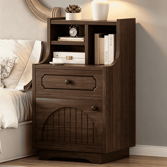 Catrimown Dark Oak Farmhouse Nightstands, 30 Inch Tall Bedroom Bedside Table with Spacious Hutch Storage