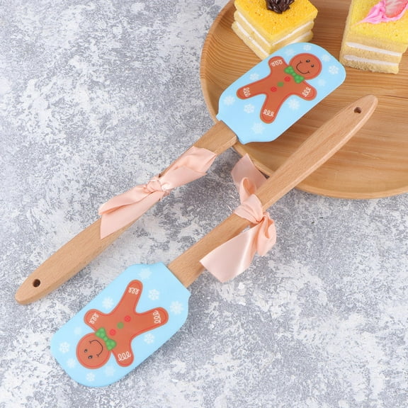 GAXIRE 2-Piece Silicone and Wood Gingerbread Man Spatula Set for Christmas Baking and Butter Scraping Tools