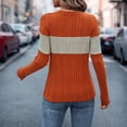 thumbnail image 6 of WTOBBY Women's Fashionable Color Block Pullover Top with Round Neck, Long Sleeve Loose Fit for Casual Comfort, Ribbed Design for Trendy Looks, Great for Relaxed Wear,Orange M, 6 of 7