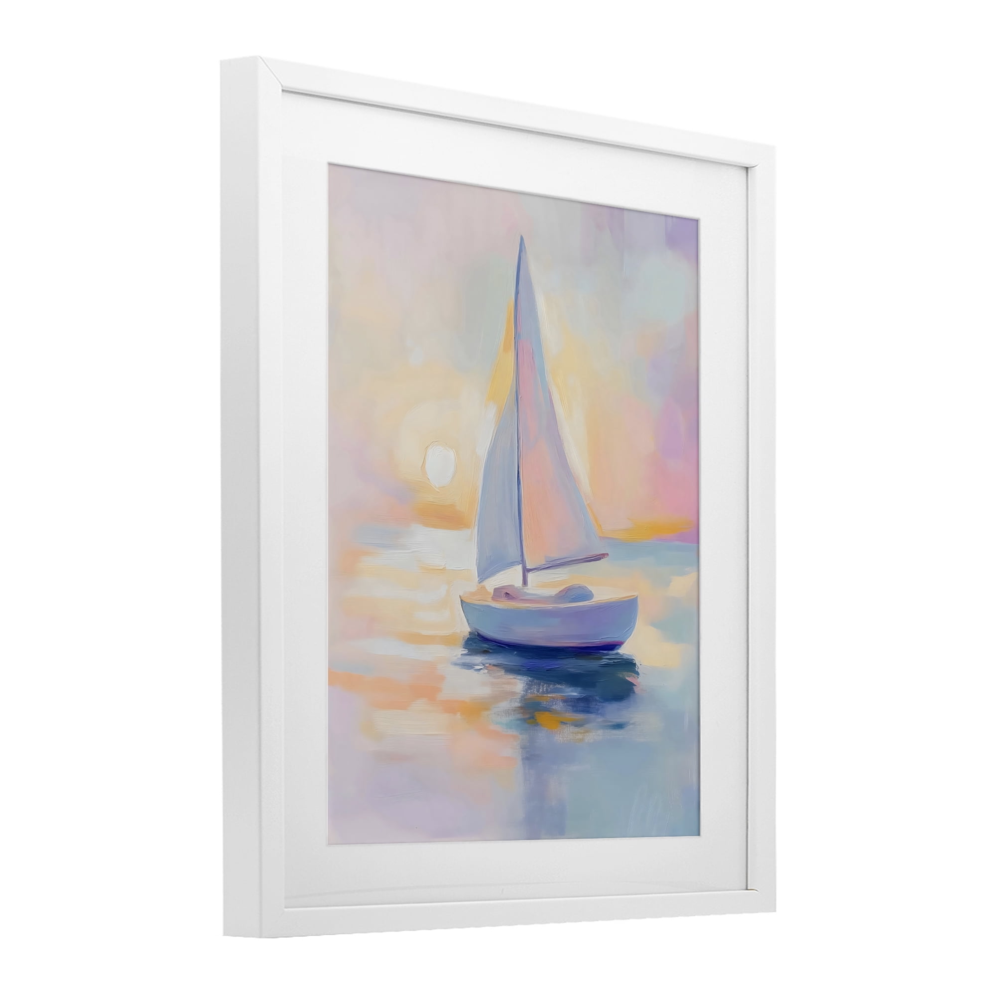 Stupell Industries Pastel Sailboat Toward Pink Horizon White Framed Print Under Glass, design by The Prints Vibe