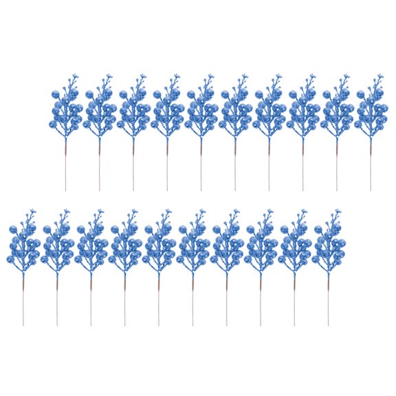 PAMINGONO 20Pcs Glitter Berry Stems Blue Foam Realistic Appearance for Floral Arrangements Winter Holiday