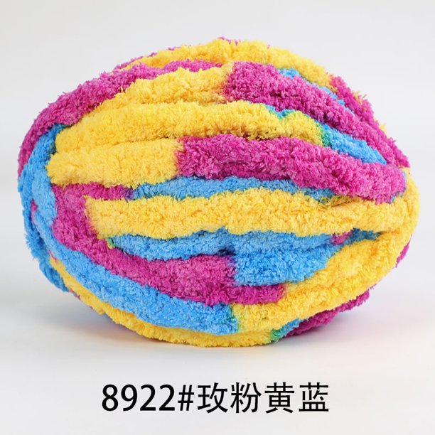 Xiao Hua 1 paquete de hilo de terciopelo de chenilla para tejer, lana gruesa y cálida para tejer a crochet, para manualidades, bolsas, suéteres, muñecas, 250 g, rosa, amarillo y azul.