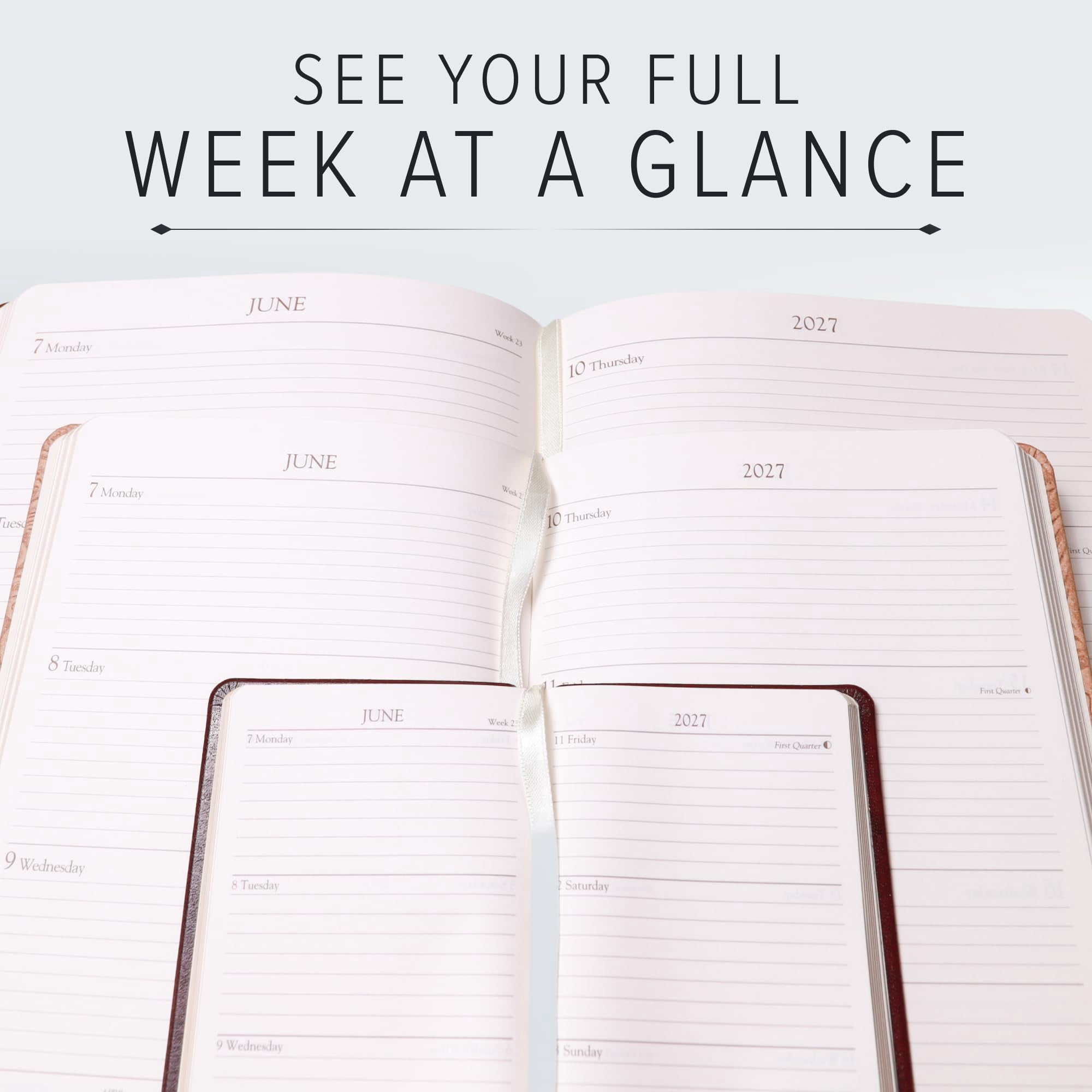 Gallery Leather Large Weekly Monthly Planner 2027, Elegantly Bound Calendar Planner and Notebook with Stylish Gold-Gilded Page Edges, 12 Months - Caribbean Sea Glass - 9.75x7.5"