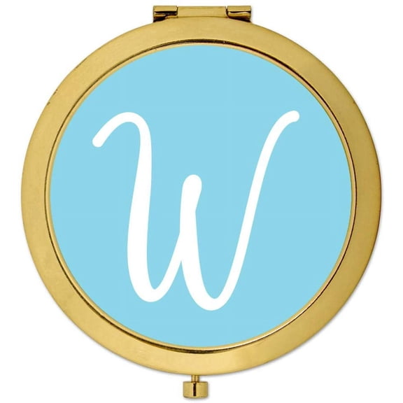 Koyal Wholesale Gold Compact Mirror Bridesmaid's Wedding Gift, Baby Blue, Monogram Letter W, 1-Pack