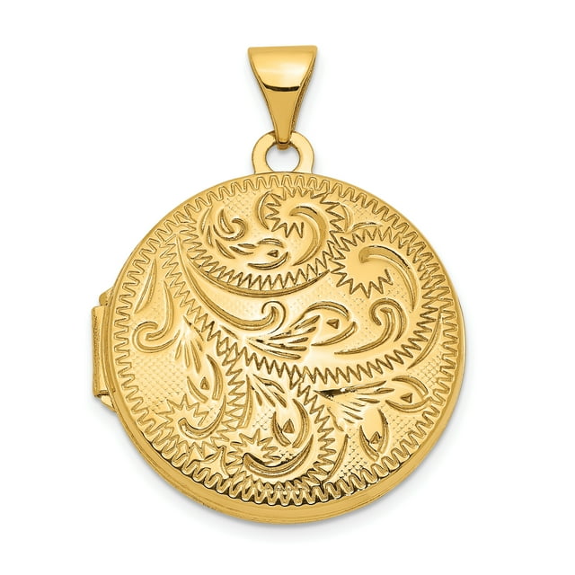 Médaillon Rond Gravé à l'Avant en Or Jaune 14K 20mm